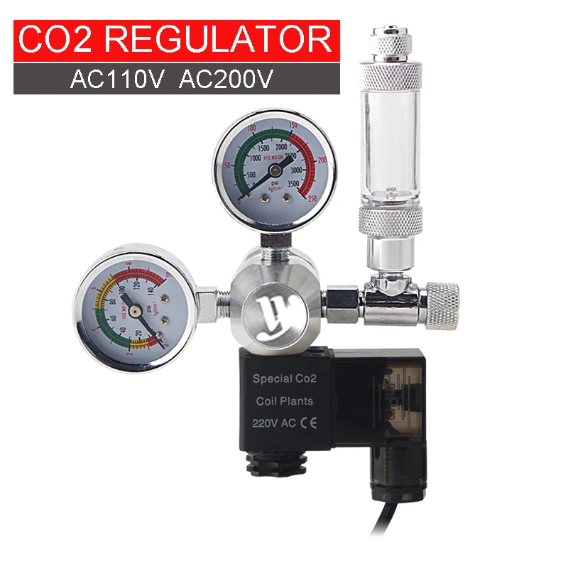 WYIN Aquarium CO2 regulator, with bubble counter fine-tuning valve 360°rotating CO2 electromagnetic pressure reducing equipment