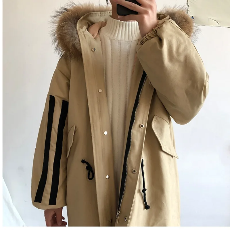 Winter New Men's Korean Version Of The Loose Couple In The Long Section Of The Tooling Diagonal StudentCasual Harajuku Coat - Цвет: Khaki No. 2