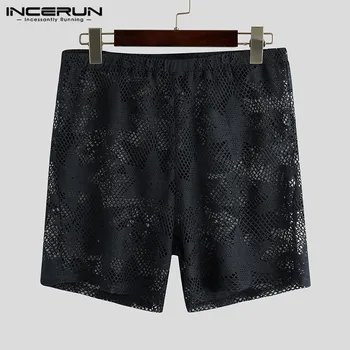 

INCERUN Sexy Men Mesh Boxers Transparent Breathable Shorts Solid Color Elastic Waist Fashion Underwear Men Shorts Homewear S-5XL