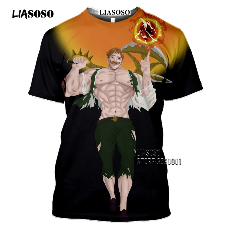 LIASOSO Anime The Seven Deadly Sins Men's T-shirt Japanese Meliodas Hawk Escanor Estarossa 3D Print Tshirt Summer Casual Shirt  (4)