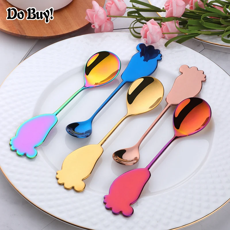 4Pcs/lot Creative Coffee Tea Spoon Stainless Steel Mini Cute Spoons Snack Dessert Scoops Drinking Tools Baby Dinner Spoons