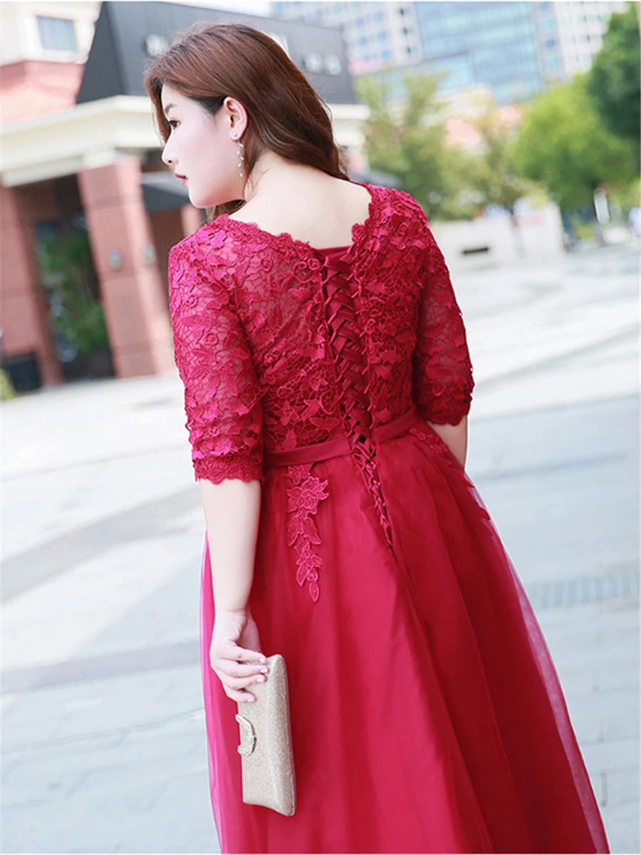 Skyyue вечернее платье с круглым вырезом и коротким рукавом Robe De Soiree, женские вечерние платья больших размеров, одно плечо формальных платьев, T050
