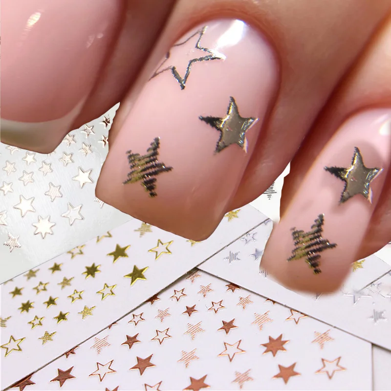 

Nail Art Sticker 3D Geometric Cute Stars Gold Silver Gold Trim Self Adhesive Slider Manicure nail Accessories nail decoration