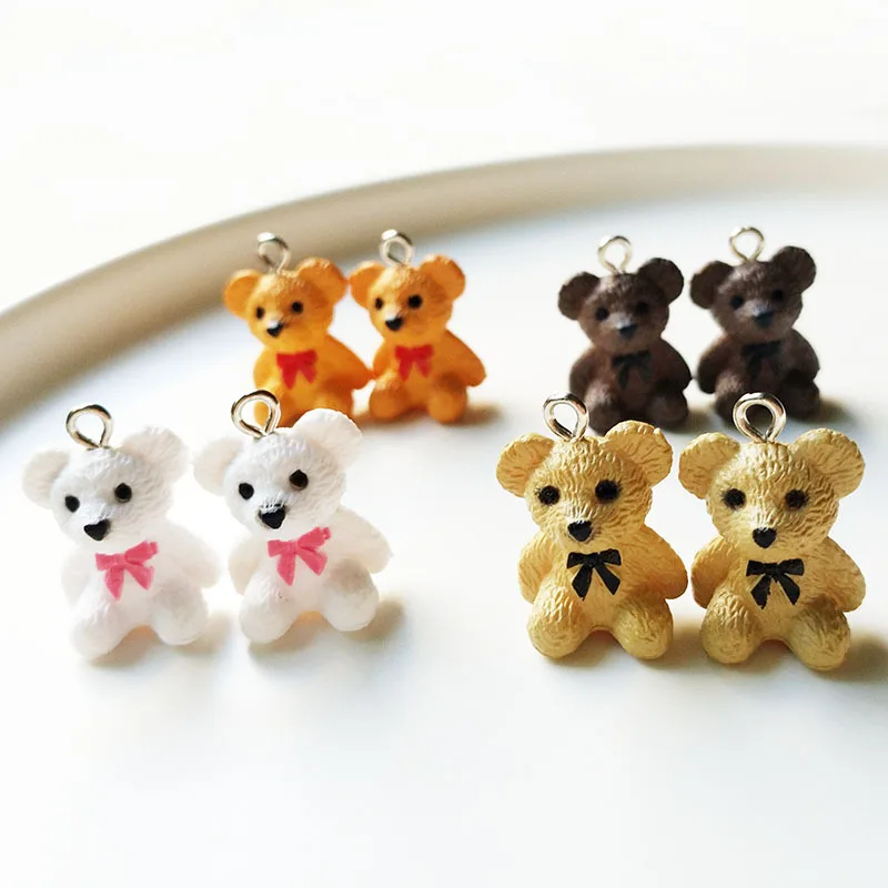 10pcs Lovely 3D Bear Resin Charms Pendant Findings Diy For Jewelry Making Small Bear Keychain Necklace Crafts Handmade Accessory