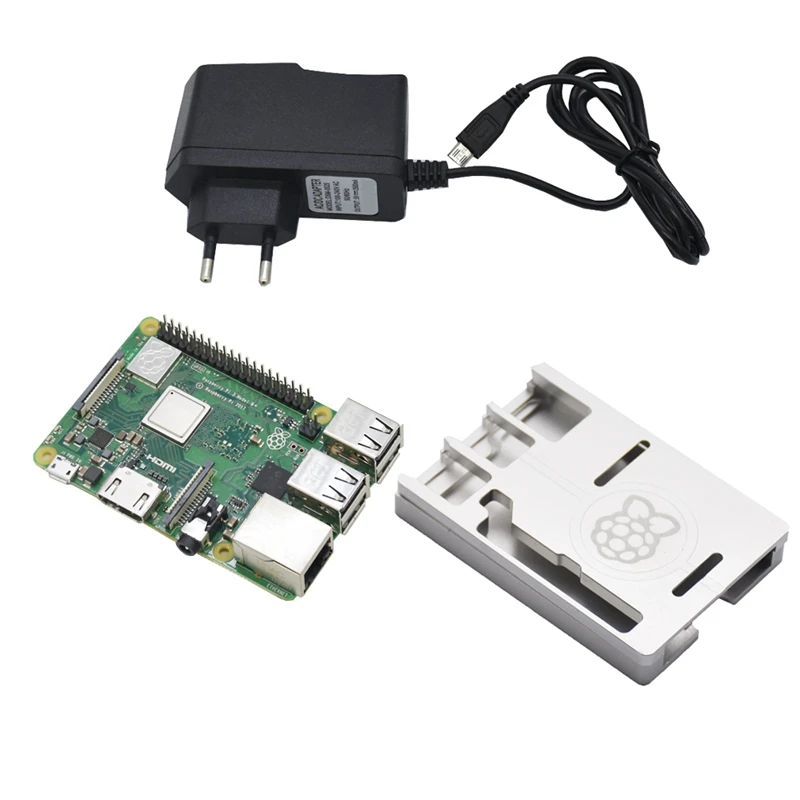 3 в 1 Raspberry Pi 3 Model B+(плюс)+ ЧПУ Алюминий чехол с выходом 5V 2.5A Мощность адаптер Наборы штепсельная вилка европейского стандарта