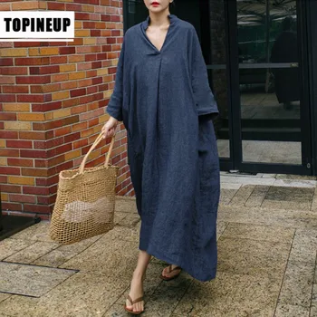 

Spring women Loose irregular Linen Cotton Dress long Sleeve Spring Fall plus size dress