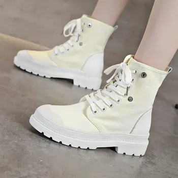 

Spring and Autumn Korean style wild thick-soled student casual short boots high-top canvas shoes women's boots FD-54