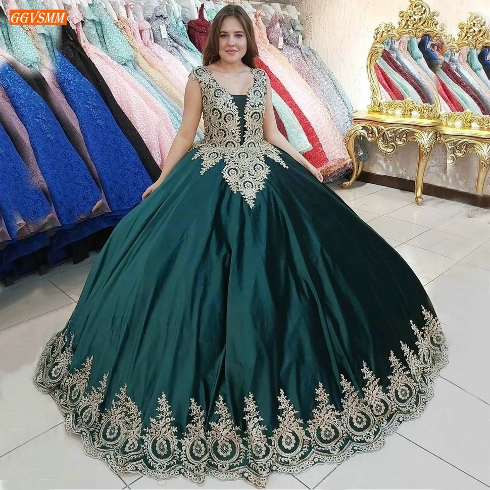 

Arabian Green Evening Dresses 2020 Gold Lace Appliqued Custom Made Evening Gowns 2020 Special Occasion Formal Women Party Dress