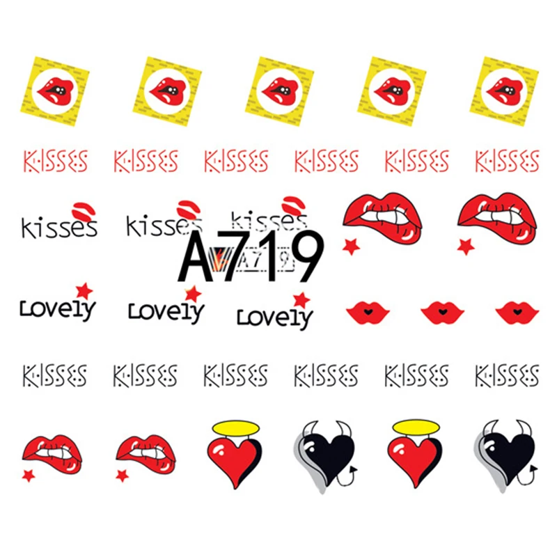 GAM BELLE New Designs 1 pc Sexy Lips Nail Stickers Decals Valentine Water Transfer Slider for 2