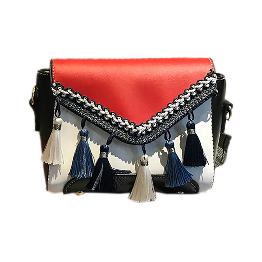 Vintage Women Weaving Tassel Shoulder Bag Messenger Bag Crossbody Bag Beach Bag Ethnic tassel shoulder Fashion messenger bag1104
