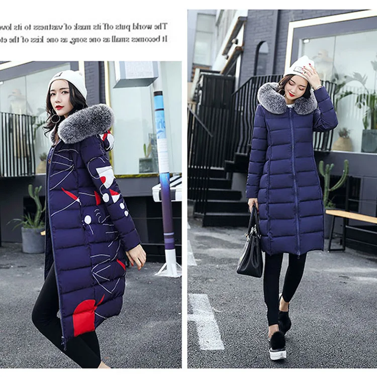 

Cotton-padded Clothes Women's 2019 Winter New Style Korean-style Mid-length over-the-Knee Large Fur Collar down Jacket Cotton-pa