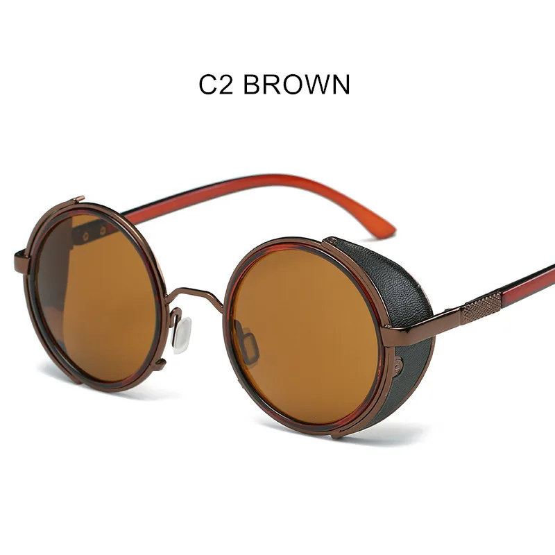 Oulylan готические стимпанк Солнцезащитные очки для мужчин и женщин, винтажные брендовые солнцезащитные очки, классические круглые стильные дизайнерские солнцезащитные очки, женские очки - Цвет линз: C2 Brown