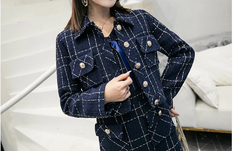 Женский комплект из 2 предметов шерстяной твидовый клетчатый пиджак с бантом и