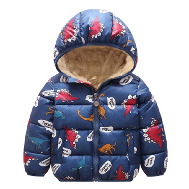 dark blue dinosaur Детские куртки с капюшоном для мальчиков и девочек зимнее теплое плотное пальто детская одежда верхняя одежда на молнии с карманами, зимние пальто с длинными рукавами яркие цвета, От 2 до 7 лет - Цвет: dark blue dinosaur