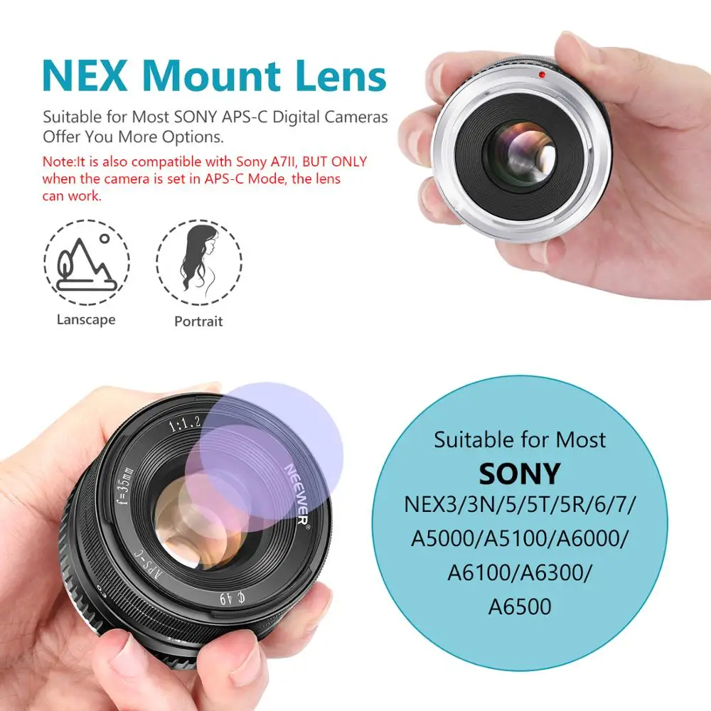 Neewer 35 мм F1.2 большой группа перфорированных APS C Алюминий объектив для Sony E