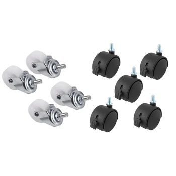 

5 pcs 8mm Threaded Stem Wheel Chair Swivel Caster Black & 4Pcs white Market Cart Thread Rotary Wheel Swivel Caster