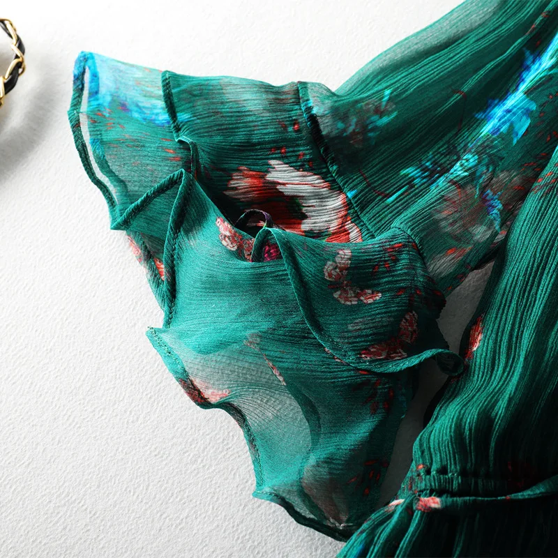 Tcyeek винтажное летнее платье женская одежда Boho Настоящее шелковое длинное платье Vestidos женское цветочное зеленое Макси платье+ Топ Mujer 98006