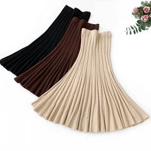 ZADORIN осенне-зимняя плиссированная стрейчевая Расклешенная юбка русалки женская элегантная Длинная вязаная черная винтажная юбка jupe femme