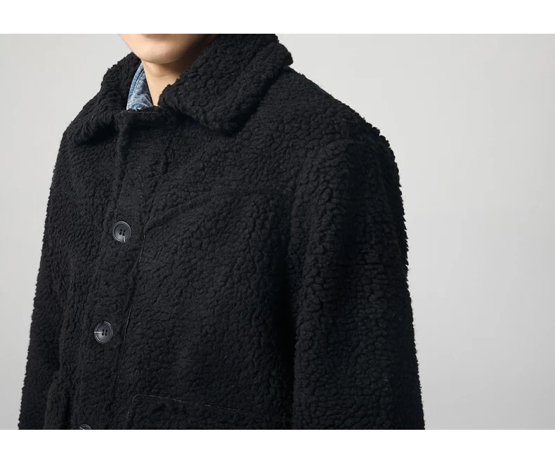 Зимняя Мужская модная шуба из овечьей шерсти, мужская повседневная однотонная куртка из овечьей шерсти с отворотом, Мужская свободная теплая хлопковая куртка большого размера
