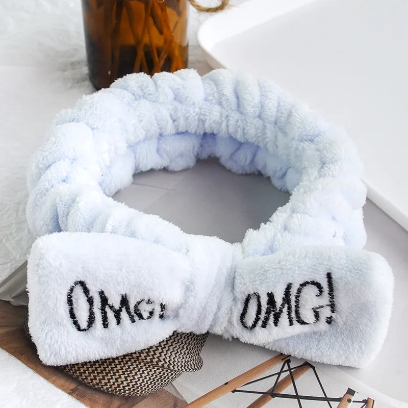 

Headbands for Women Girls Letter OMG Wash Face Turban Makeup Elastic Bow-knot Hair Bands Coral Fleece Hair Accessories 2020 New