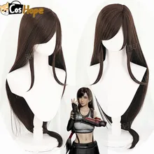 Peruca longa reta preta para cosplay, peruca sintética tifa lockhart para fantasia, cosplay, anime, resistente ao calor