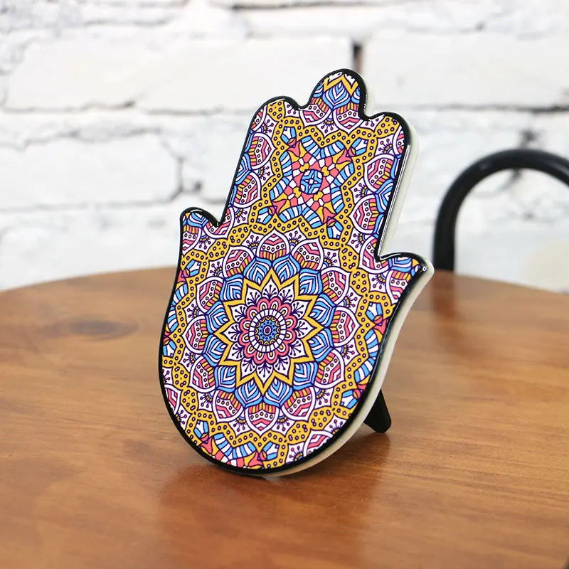 Ceramic Blue Devil Eye Hamsa Hand Fatima Palm Lucky Decoration Home Craft Wall Hanging Decor