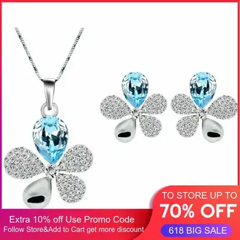 

2017 Wedding Bridal white gold color Austrian Crystal rhinestones 5 leaf Pendant Necklace Earrings Jewelry Sets 84147