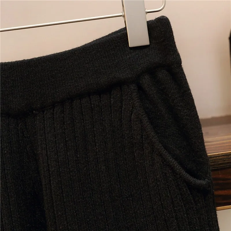 Amolapha Женская водолазка свободные вязаные пуловеры свитер+ широкие брюки вязаный комплект из 2 предметов зимний женский вязаный брючный костюм