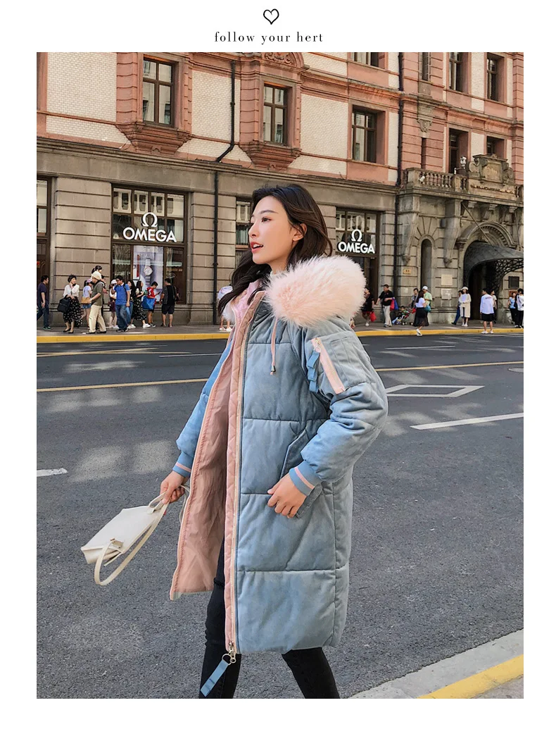 Winter New Women Medium Length Down Jacket Fashion Thick Hooded Fur Collar Parka Female Warm Long Parkas Plus SizeCA6527