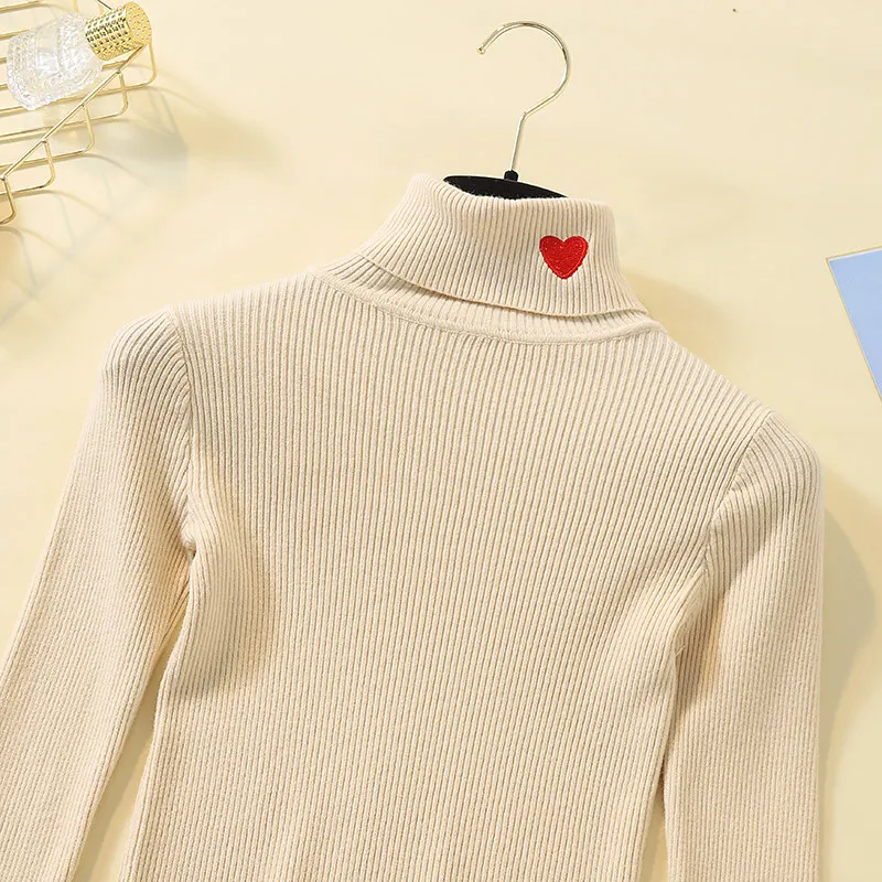 Autumn Winter Turtleneck Sweater Women Long Sleeve Embroidery Slim Elasticity Knitted Women Pullover Sweater 2019 Ladies Tops (16)