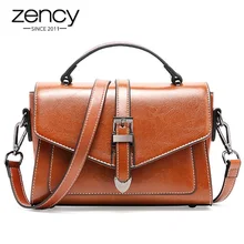 Zency натуральная кожа винтажная женская сумка-тоут Летняя женская повседневная сумка-мессенджер на плечо белый черный коричневый красный