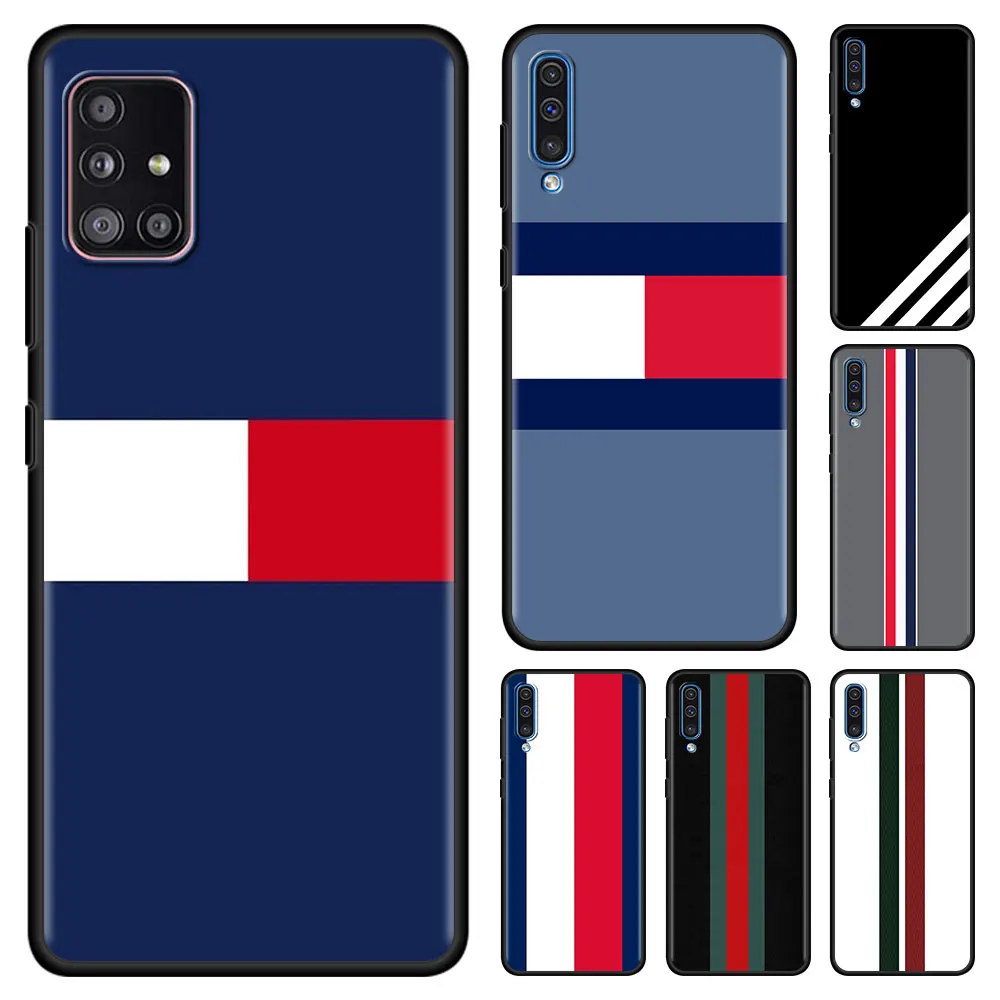 Luxury Brand Stripe Phone Case for Samsung Galaxy A50 A50s A60 A70 A70s A80 A90 5G A40 A30 A30s A20 A20s A10 A7 A9 Cover Coque | Мобильные