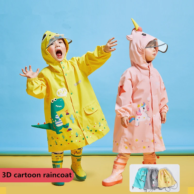 Andux Land Children Raincoat Dinosaur Shaped Rainwear for Boy for Girl Yellow ETYY-01 