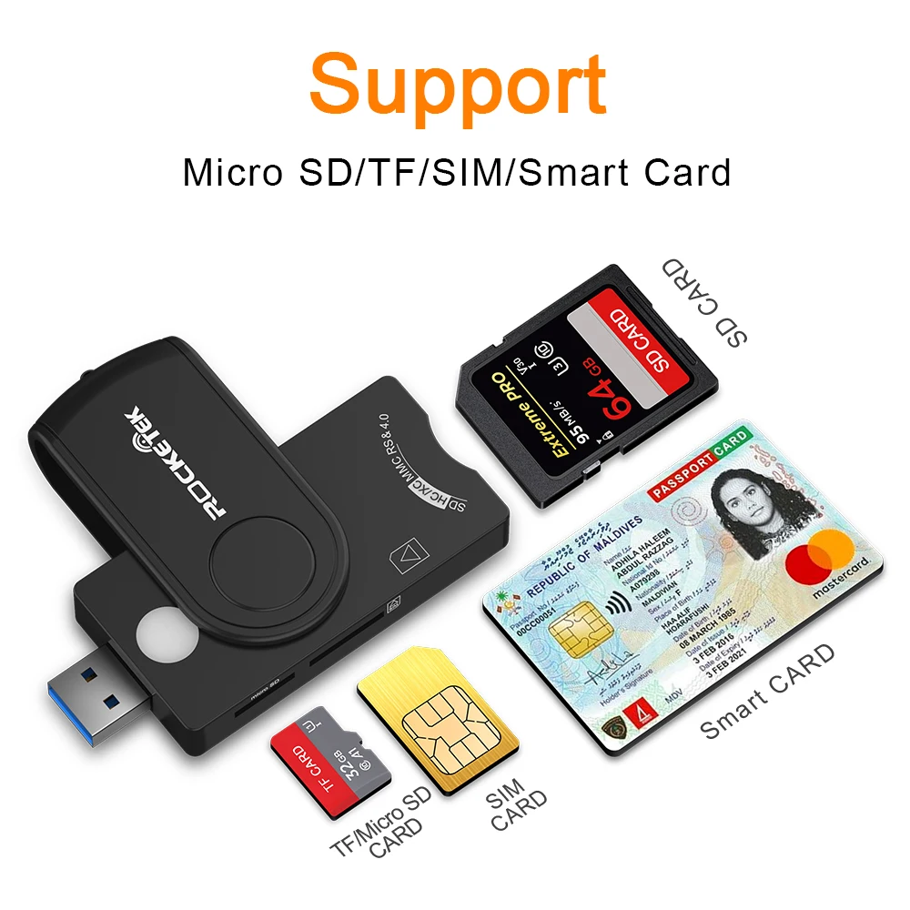 Rocketek USB 3 0 2 мульти смарт кард ридер SD/TF micro SD память ID банковская карта sim cloner разъем