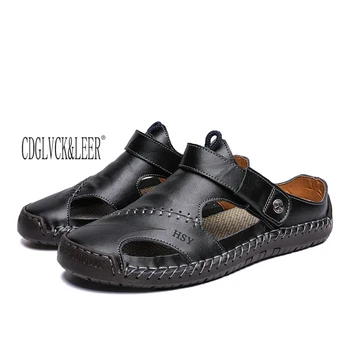 

Genuine leather men shoes rubber sandals slip-on slippers casual none shallow shoes for men sandals men