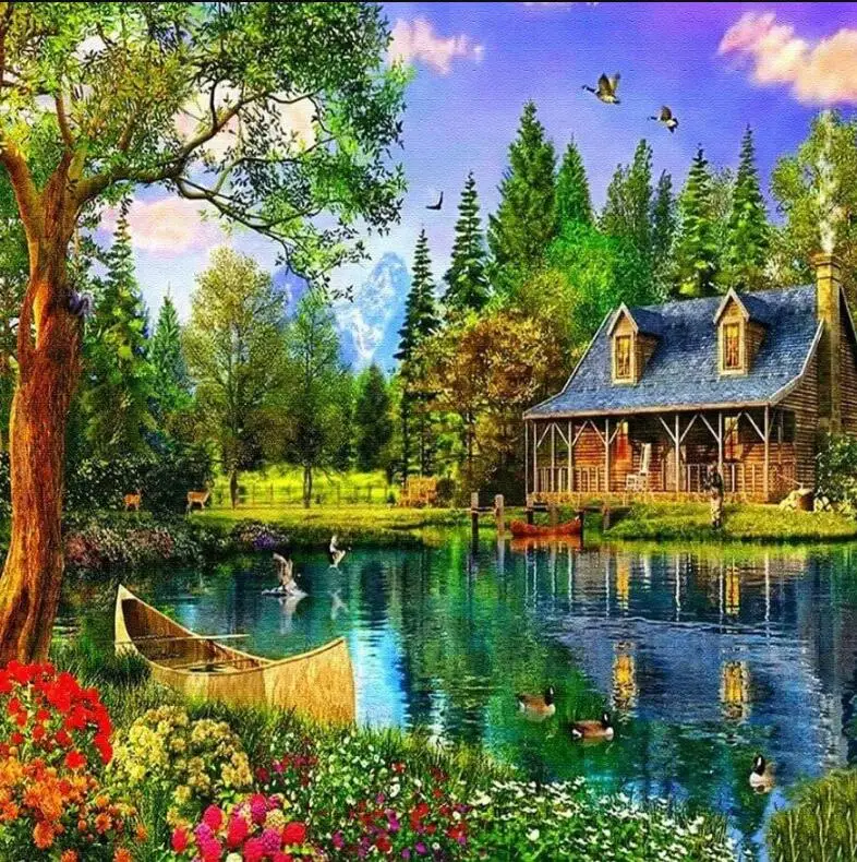 

Diy 5d diamond painting Cross Stitch House Scenery Needlework Sets Embroidery Village Landscape Handmade Kits Home Decor