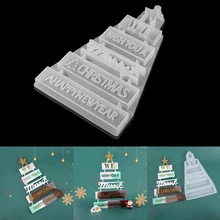 Merry Christmas Crystal Epoxy Resin Mold Christmas Tree Listing Decoration Silicone Mold For DIY Casting Resin Mold Tools