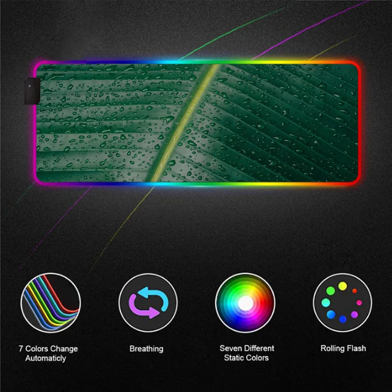 

Green Leaf Water Drop RGB MousePad LED Color Illuminated Gaming Computer Large Mouse Pad with Backlit Desk Pad 40X90 / 30X35 CM