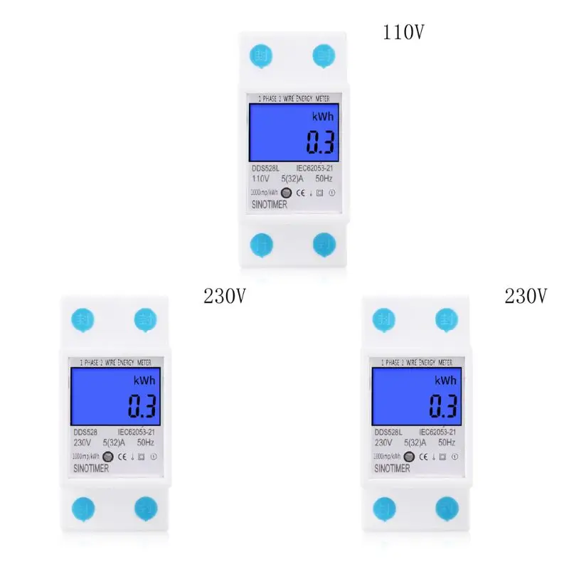 

OOTDTY DDS528L Digital Energy Meter Single Phase 110/230V 50Hz Din Rain Mounting KWH A5YD