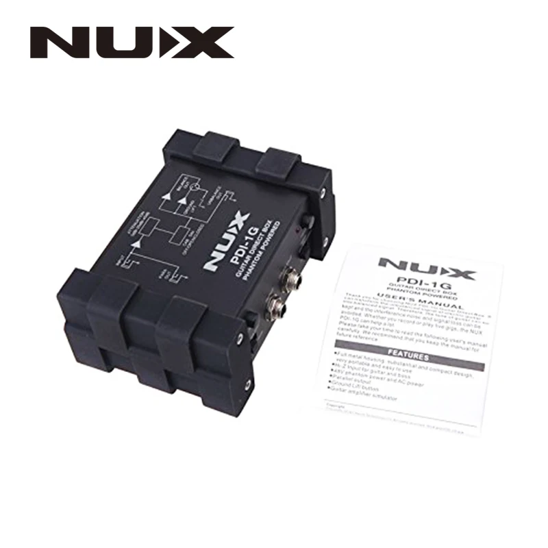 NUX PDI-1G Guitar Direct Injection Phantom Power Box Audio Mixer Para Out Compact Design Black Metal Housing