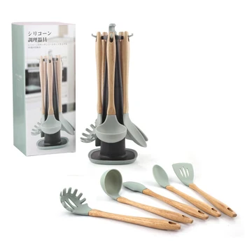 

Cooking Tools Set Silicone Spatula Heat-resistant Spoon Scraper Egg Beaters Non-stick Kitchen Cooking Utensils Set + Holder