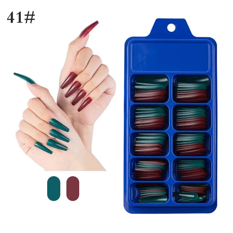 

100pcs/box False Nails Mixed Color Fake Nails Gradient Nail Tips Long Ballet Nails Full Cover Coffin Nails French Tips Nail Art