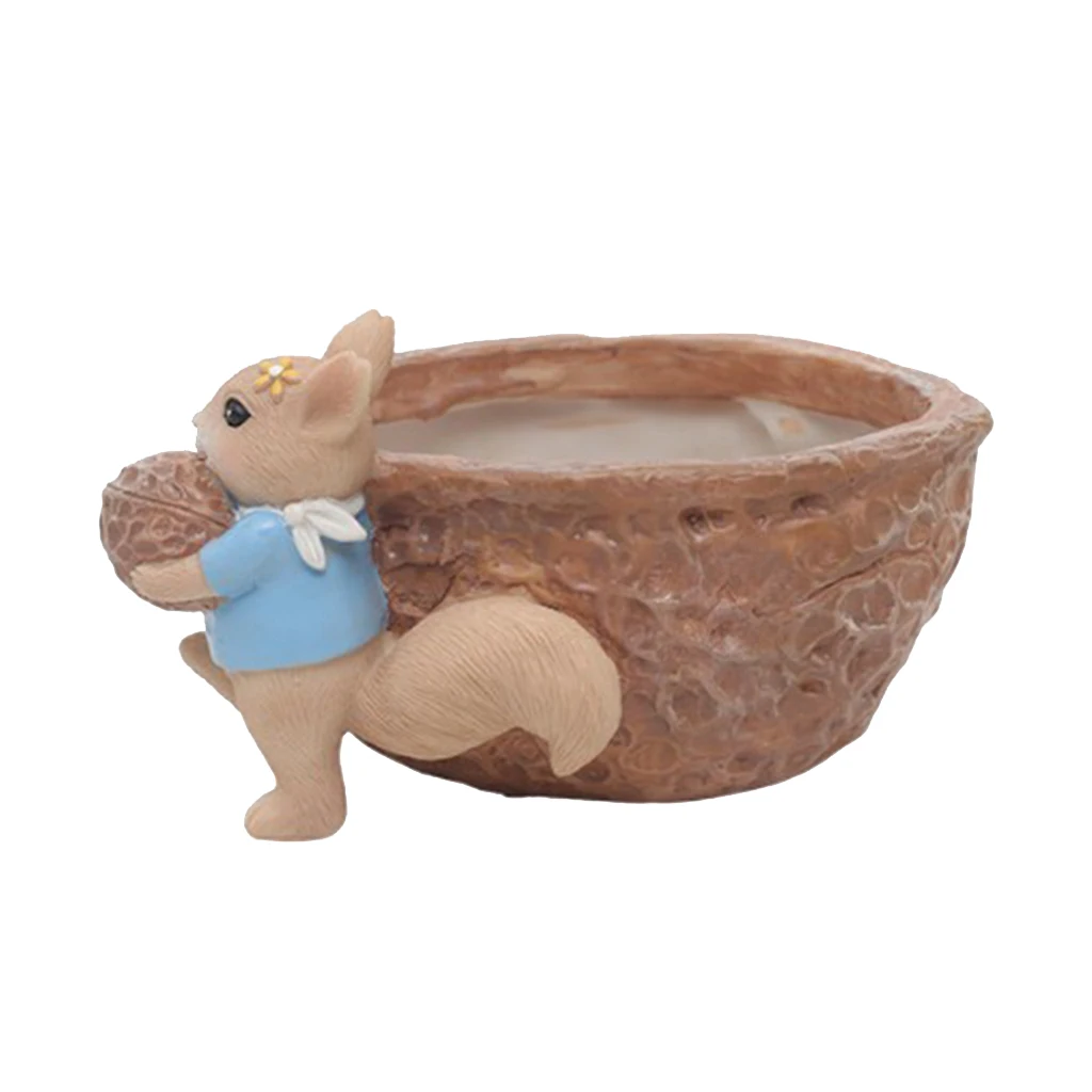 Set of 4 Walnut Squirrel Succulent Plant Pot, Cactus Plant Pot, Flower Pot, Perfect for Home Decoration and Gift Idea