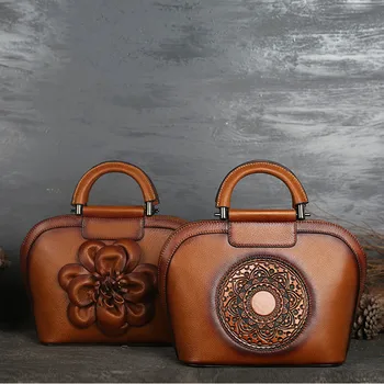 

Women New Fashion Unique Retro Genuine Leather Hand Made Elegant Concise Tote Shoulder Bag Crossbody Business Office Daily