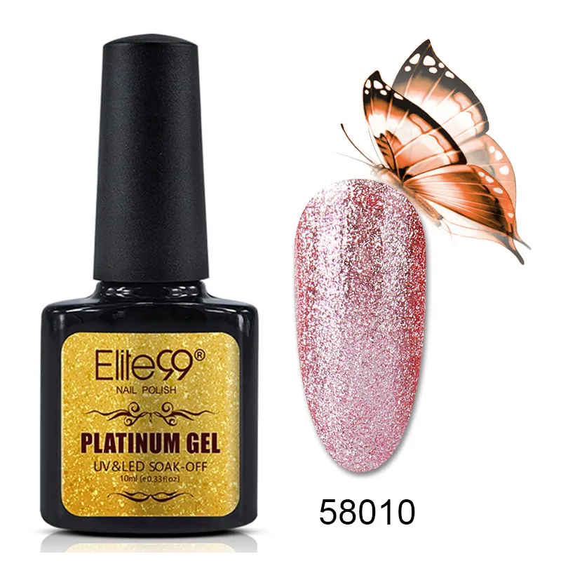 Elite99 10 мл Платиновый Цветной Гель-лак замочить от Bling гель для ногтей с блестками лак долговечный Светодиодный УФ-гель для дизайна ногтей гель лак - Цвет: 58010