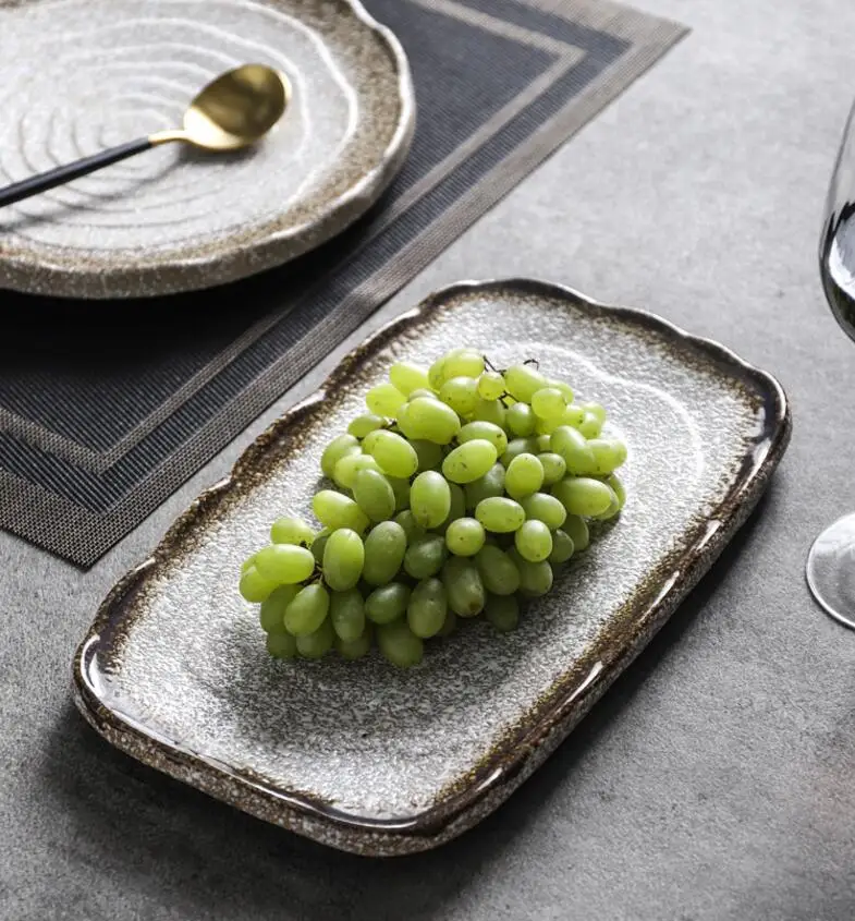 Японский стиль и ветер керамическая тарелка креативная столовая посуда в ретро стиле фарфоровая тарелка Отель блюдо для суши семья стейк на ужин тарелка 1 шт