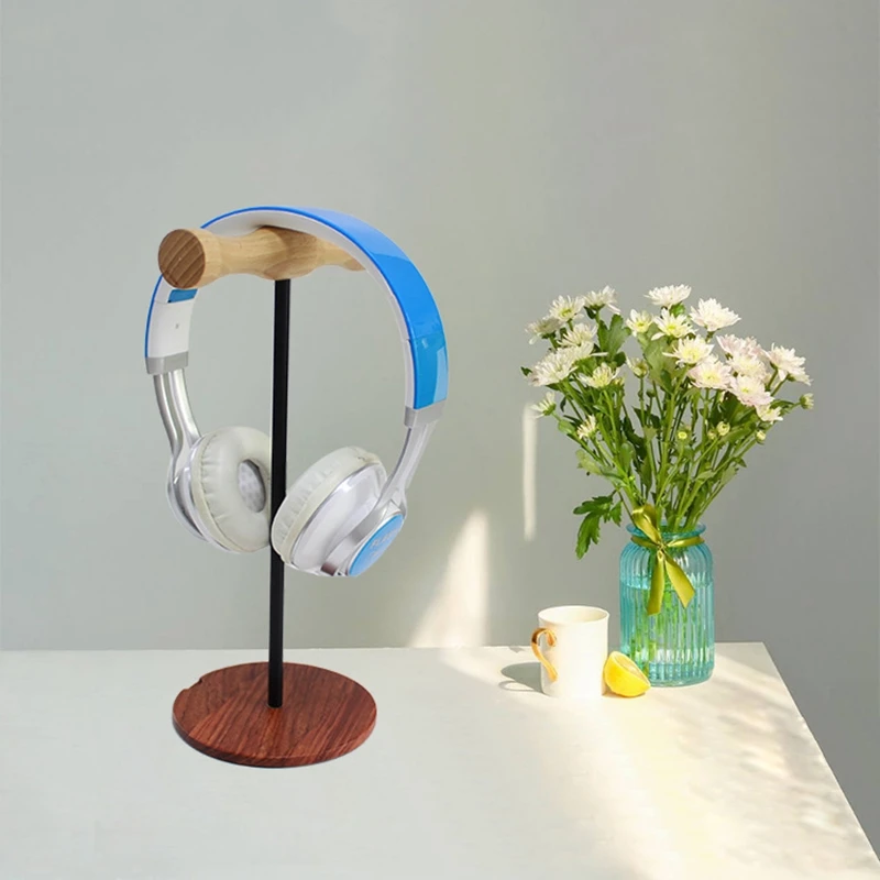 Headphone Stand Holder Hanger Wooden Mount Bracket Detachable Headset Desk Display Stand Headphone Shelf Rack Black