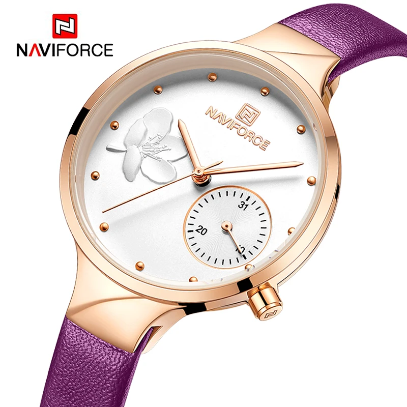 NAVIFORCE модные женские часы Лидирующий бренд Роскошные фиолетовые Золотые