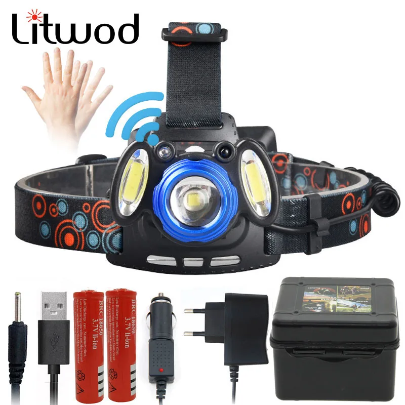 Litwod Z202305 светодиодный налобный фонарь XM-L T6 COB zoom объектив Головной мощный фонарик