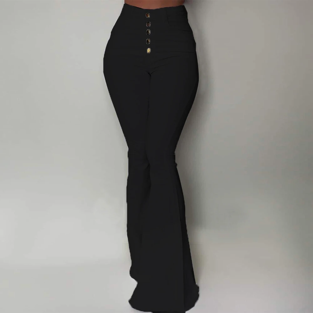 SFIT Bell-Bottom Pants Women Button High Waist Flare Pants New Trousers Slim Casual Solid Work Wear Pantalon Femme